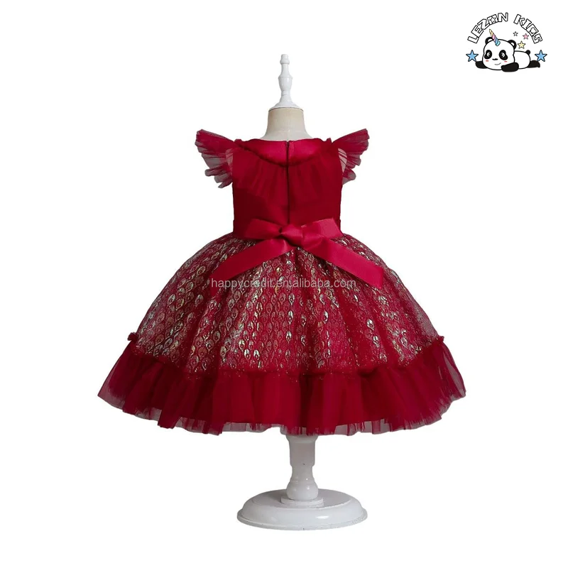 LEZONKIDS - New Fluorescent Jacquard Sequined Princess Tulle Dress Flower Girl Dresses Wedding Kids white